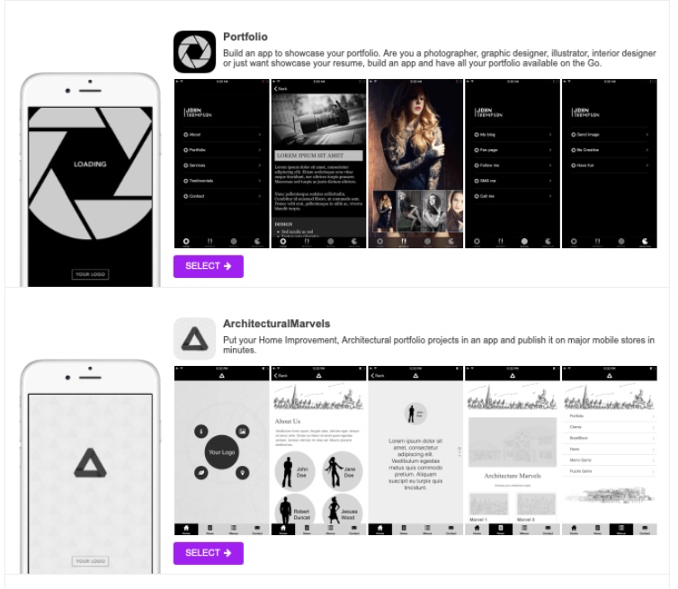 Image of the Portfolio and Architectural Marvels mobile App templates